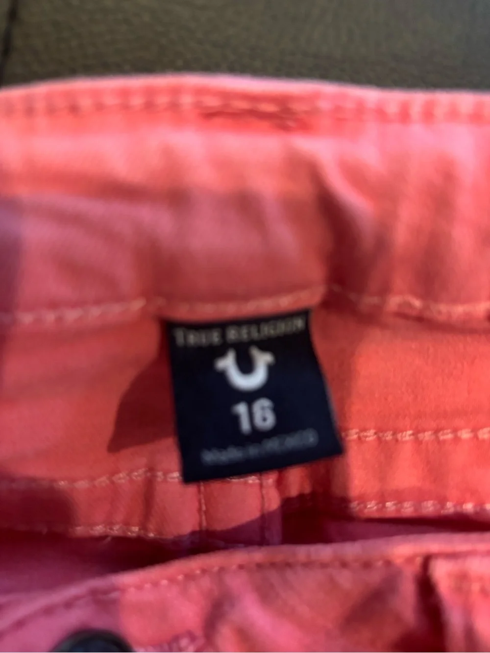 True Religion Coral Pink Girls Denim Cutoff Shorts size 16 or women’s 27